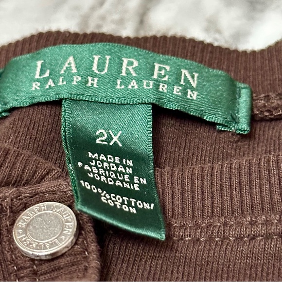 Lauren Ralph Lauren Chocolate Brown Y2K Small Pocket Plus Size Button Up Henley - Picture 6 of 9